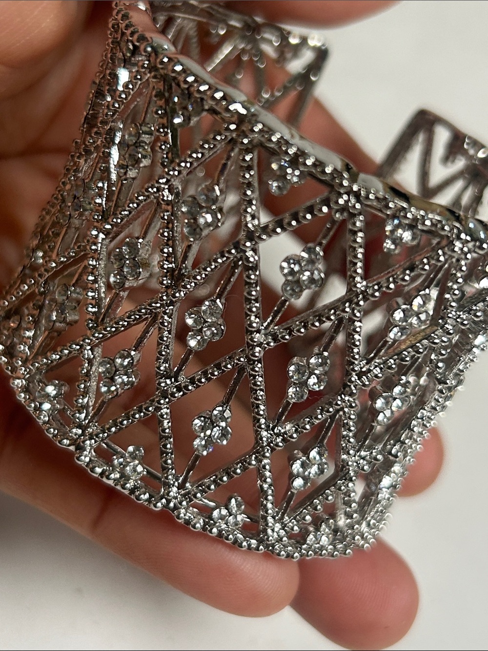 Silver Crystal Filigree Cuff Bracelet - Women Accessories